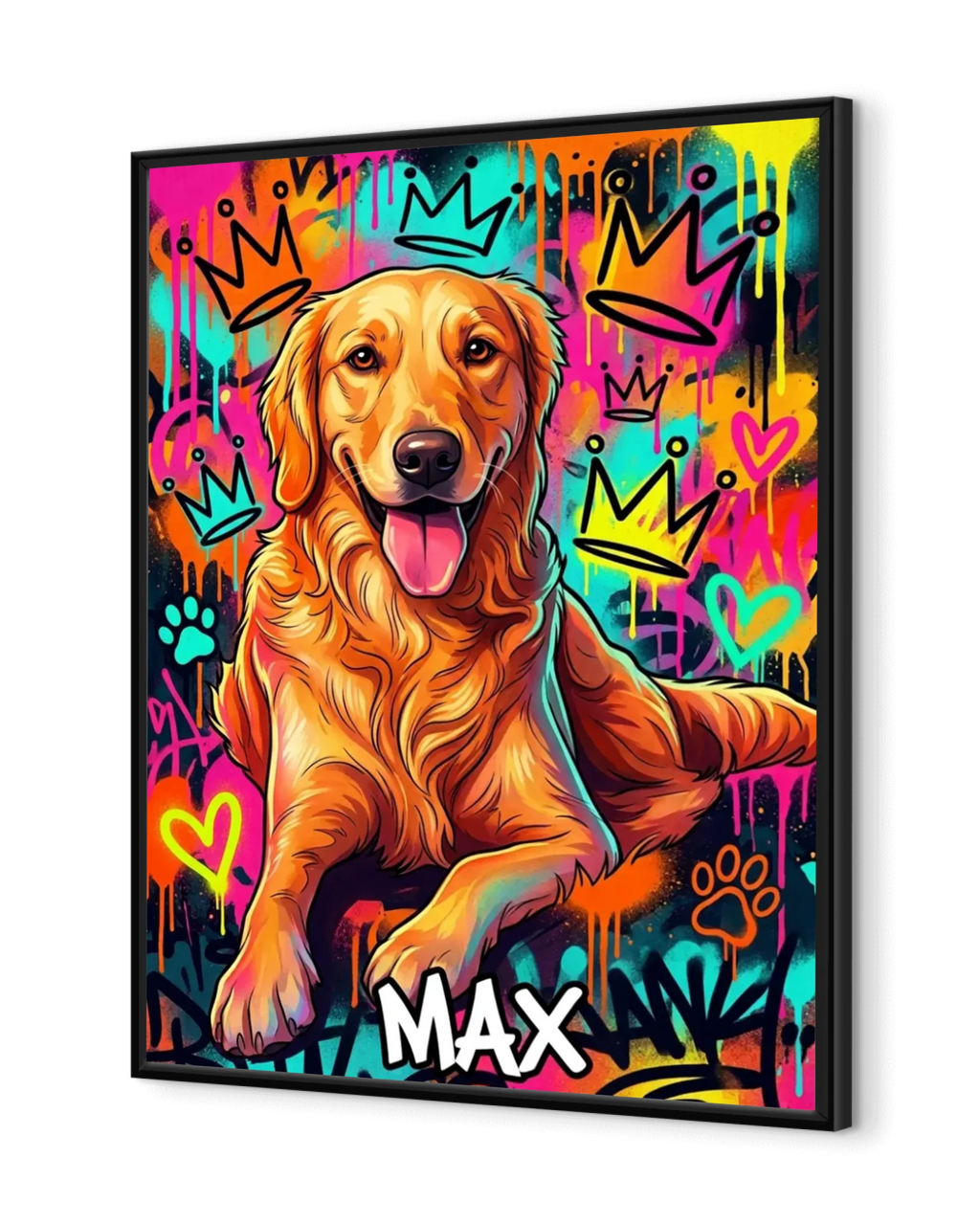Urban Graffiti Kæledyrsportræt – Farverig Street Art Plakat med Egen Hund