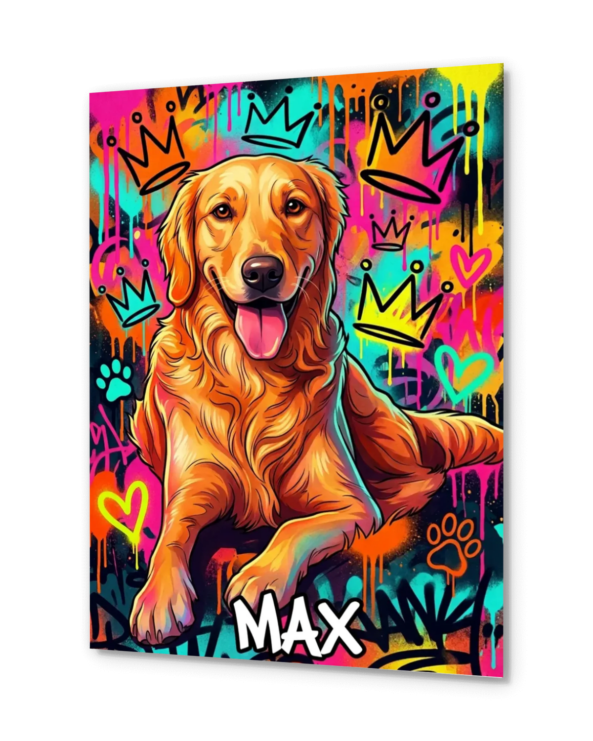 Urban Graffiti Kæledyrsportræt – Farverig Street Art Plakat med Egen Hund