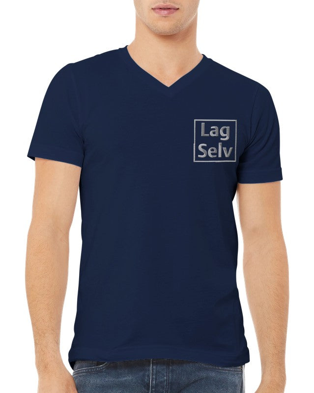 Design din egen Premium Unisex V-hals T-skjorte med personlig broderi