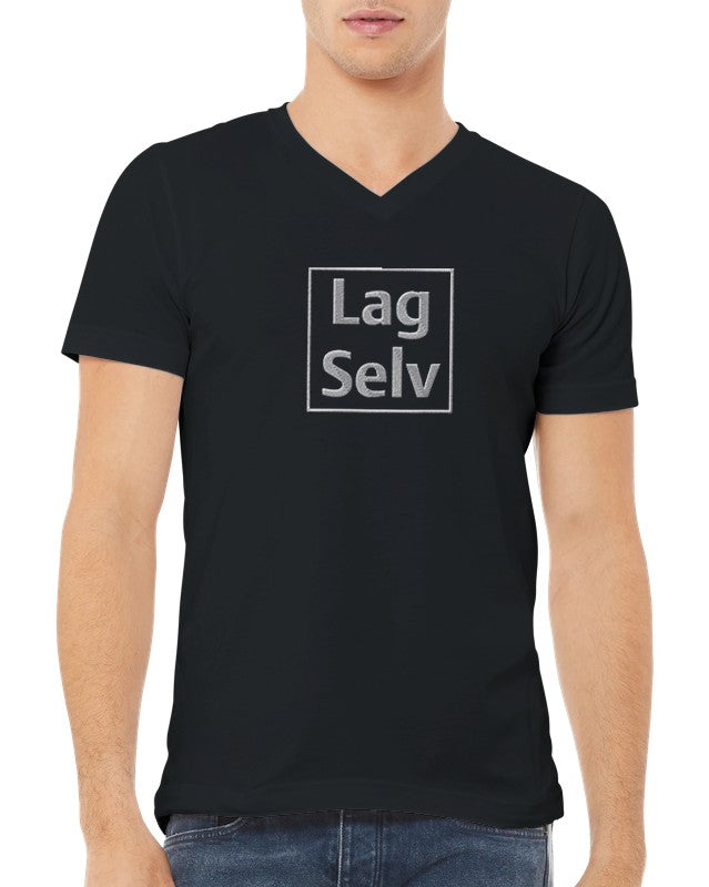 Design din egen Premium Unisex T-shirt med V-hals og personligt broderi