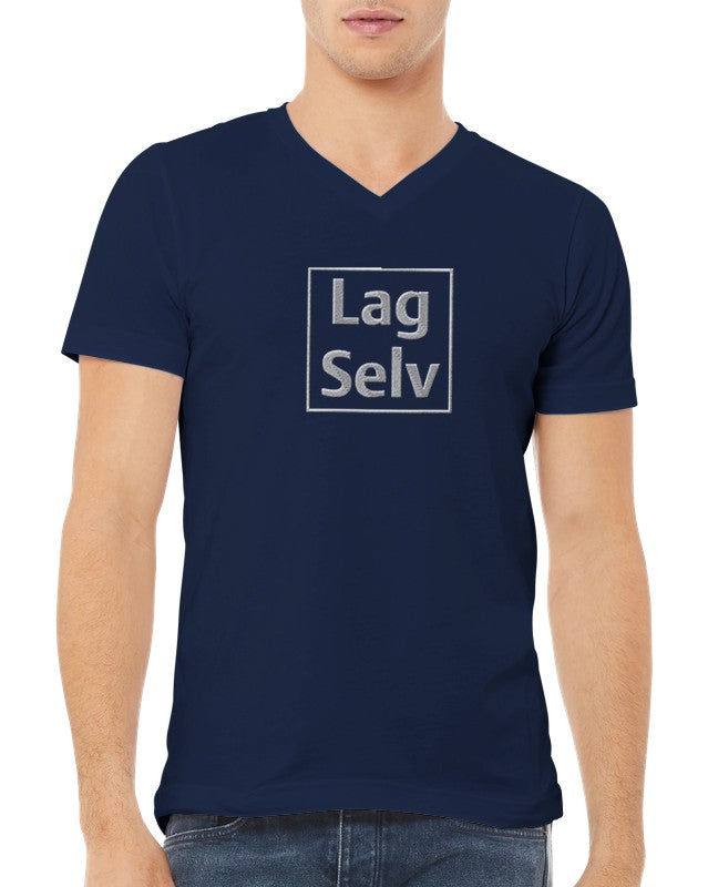 Design din egen Premium Unisex V-hals T-skjorte med personlig broderi