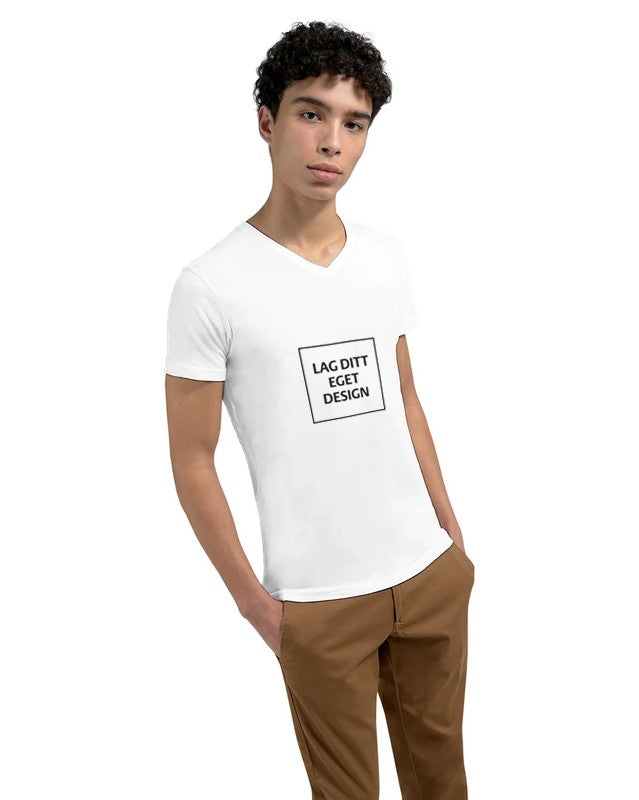 Design din egen Premium Unisex V-hals T-skjorte med eget trykk